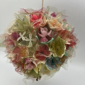 Vintage Handmade Kissing Ball Pastel Colorful Kitsch Rainbow 8" 1960s